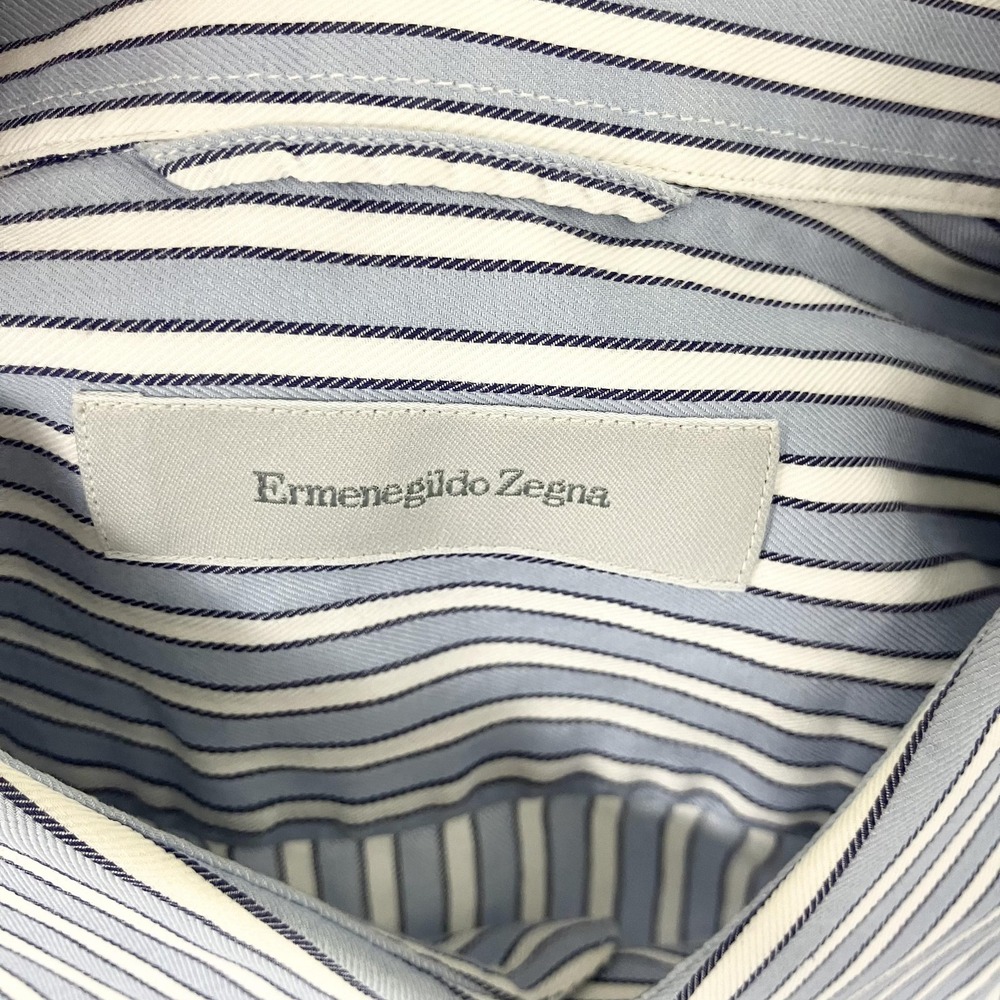 Ermenegildo Zegna Shirt Mens XL Blue Stripe Regular Fit Dress Long Sleeve Cotton - Picture 3 of 8